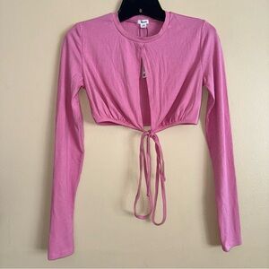 Garage Pink Long Sleeve Keyhole Wrap Top Size S NWT!